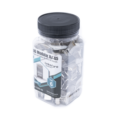 Bote con 100 Piezas de Plug Modular RJ45 Cat6 Blindado con Pin de Tierra, Chapado de Oro a 30 Micras para Durabilidad Extrema