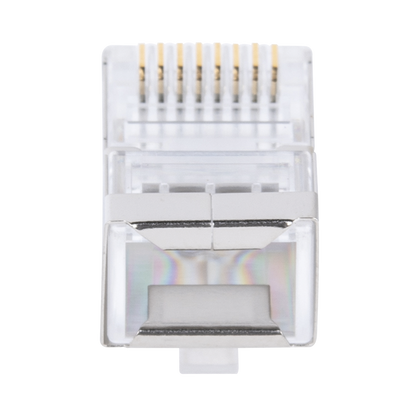 Bote con 100 Plugs Pass Through RJ45 Cat6 Blindado Chapado de Oro a 30 Micras para Durabilidad Extrema