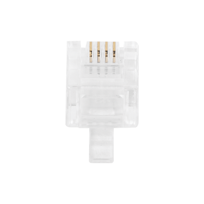 Bote con 100 Piezas de Plug Modular Tipo RJ11 de 4 Contactos Chapado de Oro a 50 Micras