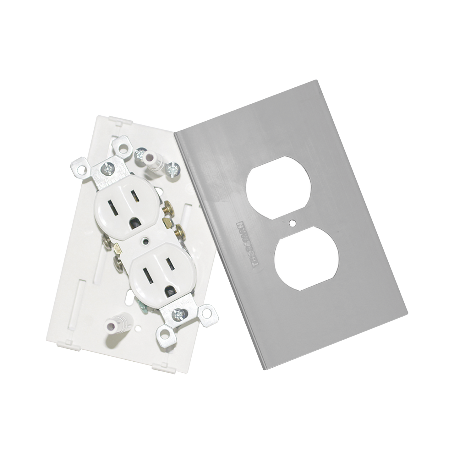 Contacto eléctrico doble, soporte y tapa color aluminio, para canaleta TEK100-A y mini columna THMICG