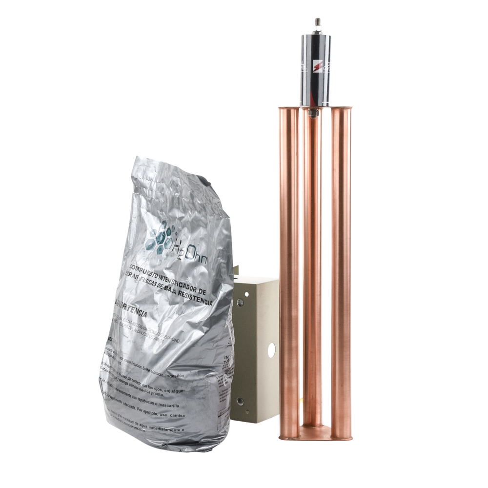 Kit de puesta a tierra de 100 Amperes con Electrodo, Filtro, Acoplador y Compuesto H2Ohm.