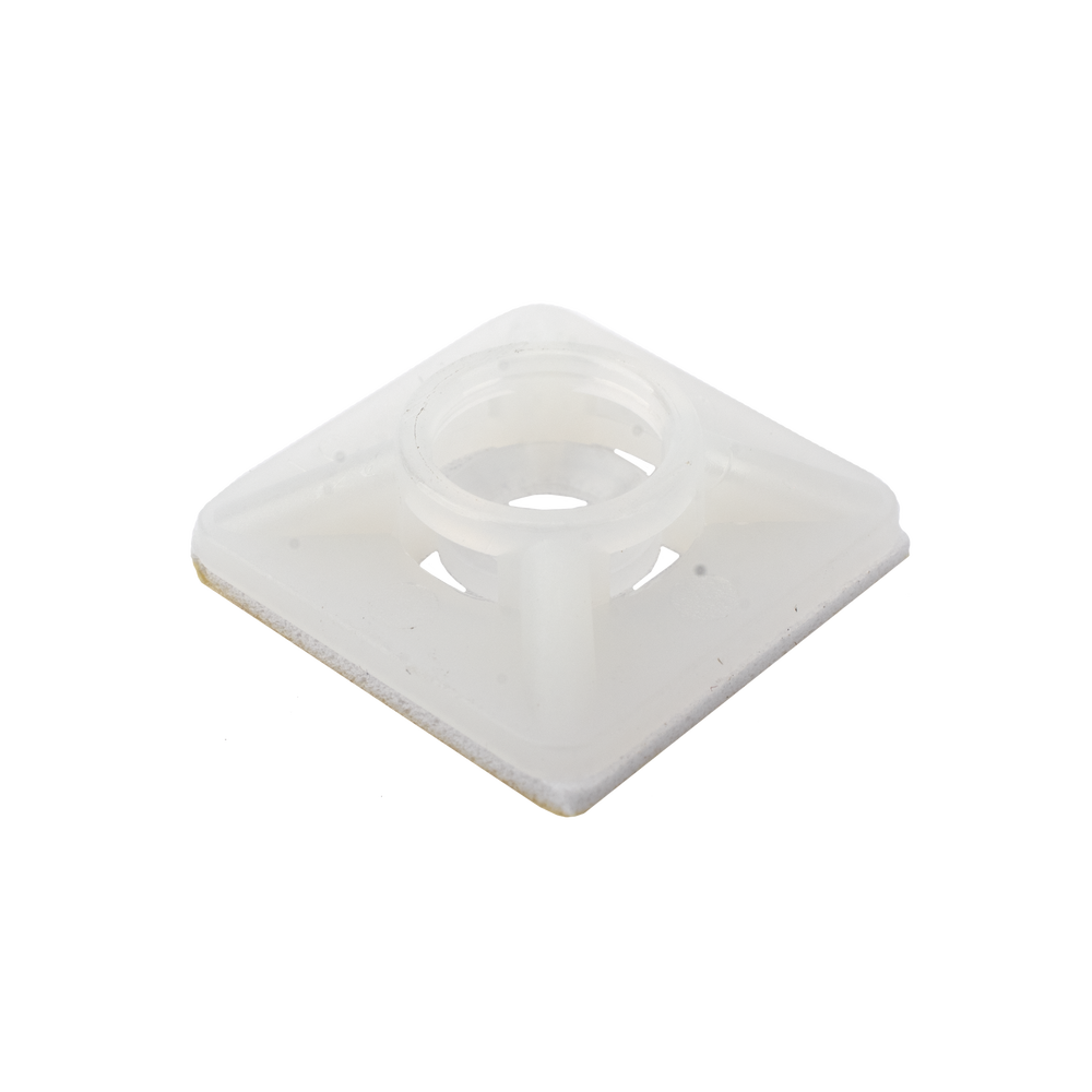 Base Autoadherible para Cinchos Práctica y Eficiente para la Organización y Fijación de Cables, Fabricada en Nylon Resistente y de Color Natural con una Medida de 19x19 mm, Paquete con 100 Piezas (4210-00001)