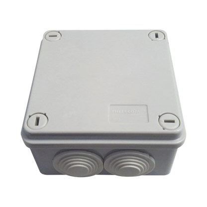 Caja Tipo Estanca IP55, con 6 Entradas, Tapa y Tornillo de Vuelta de 1/4, 100 x 100 x 50 mm (3.94 x 3.94 x 1.97 Pulgadas), Color Gris