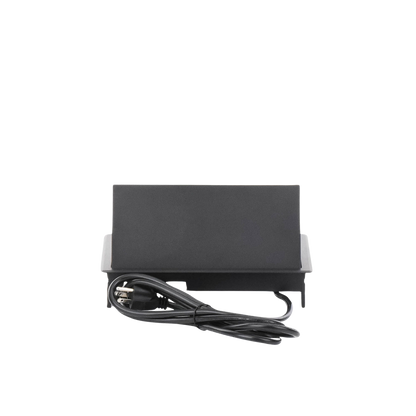 Caja Horizontal Tipo Hub para Escritorio Color Negro, con 1 Puerto HDMI Hembra-Hembra, 1 Puerto RJ45 Cat6, 2 Puertos USB (Solo Carga), y 2 Contactos Eléctricos Universales