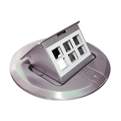 Mini Caja de Piso Redonda para Datos o Conectores Tipo Keystone, Color Acero Inoxidable (3 Contactos) (11000-12202)