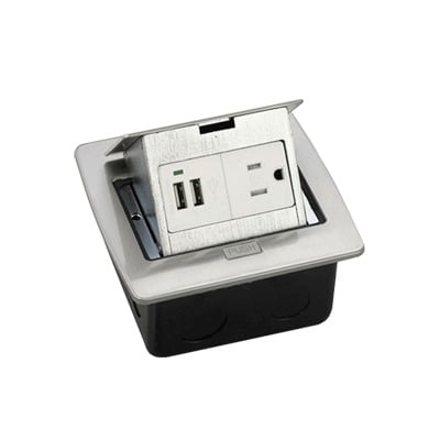 Caja de piso cuadrada con 2 puertos USB y contacto eléctrico (11000-21203)