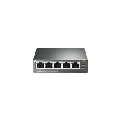 Switch PoE no Administrable de escritorio / 5 puertos 10/100 Mbps / 4 puertos PoE af/at / Presupuesto 67 W / Modo Extensor hasta 250 m / Calidad video prioritaria