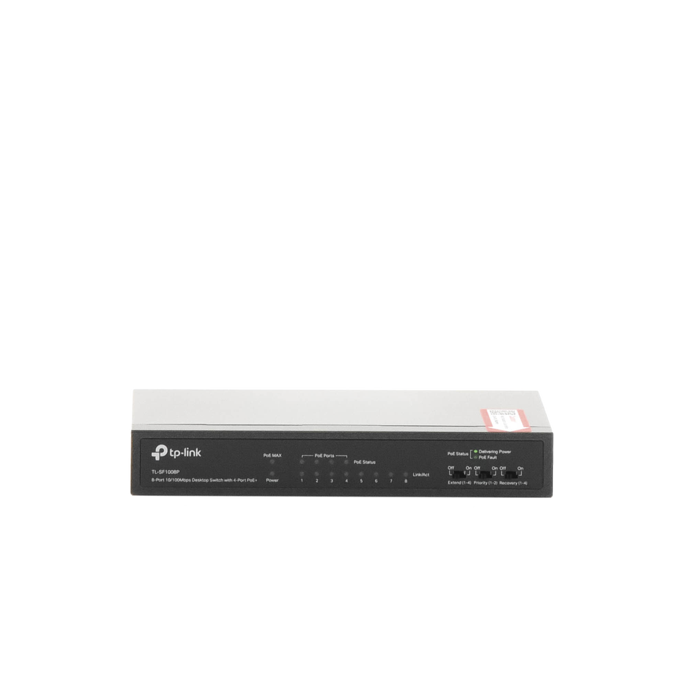 Switch PoE+ No Administrable / De Escritorio 8 puertos 10/100 Mbps / 4 puertos PoE af/at Inteligente / Presupuesto 66 W / Hasta 250 metros