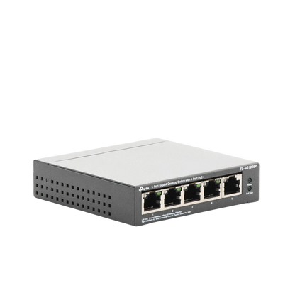 Switch Escritorio No Administrable de 5 puertos 10/100/1000 Mbps / Con 4 puertos PoE 802.3af/at de hasta 65 W / PoE Extendido hasta 250 metros