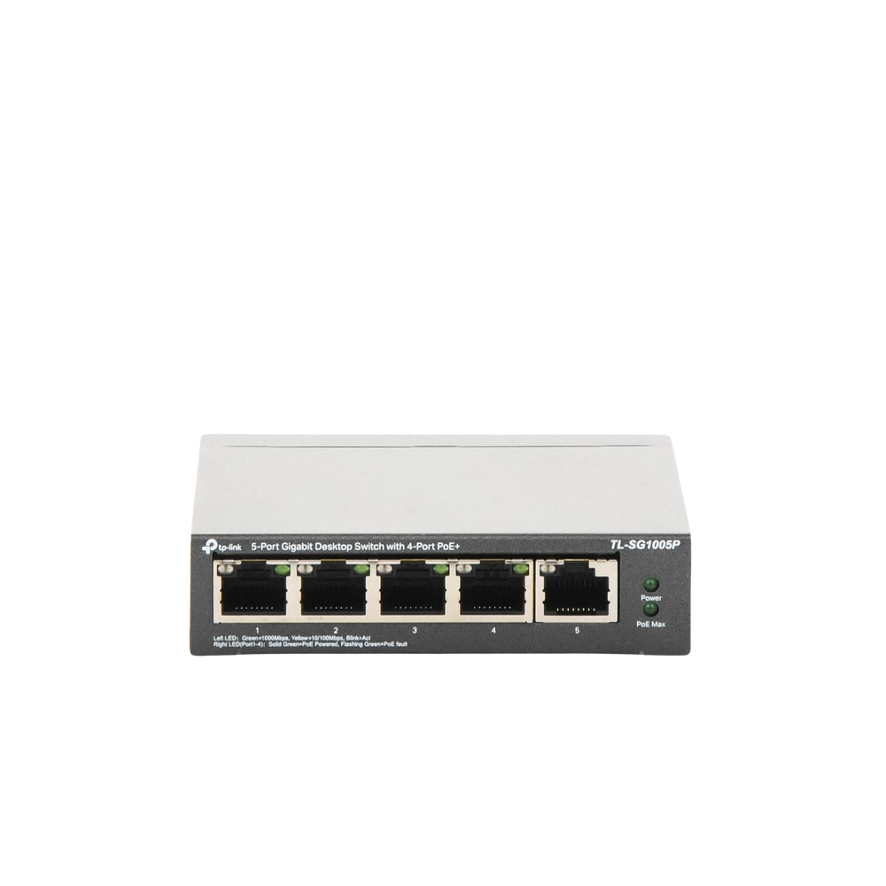 Switch Escritorio No Administrable de 5 puertos 10/100/1000 Mbps / Con 4 puertos PoE 802.3af/at de hasta 65 W / PoE Extendido hasta 250 metros