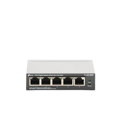 Switch Escritorio No Administrable de 5 puertos 10/100/1000 Mbps / Con 4 puertos PoE 802.3af/at de hasta 65 W / PoE Extendido hasta 250 metros