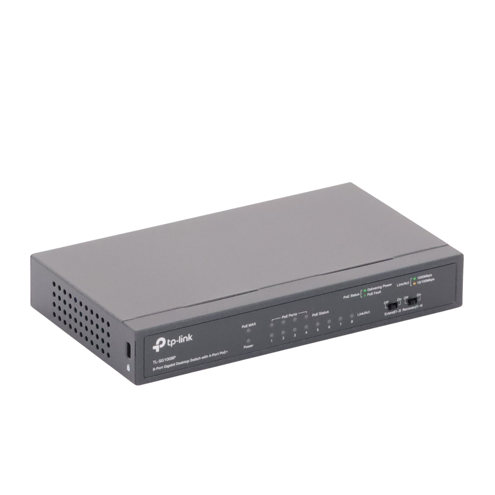 Switch Gigabit PoE+ no administrable de 8 puertos 10/100/1000 Mbps, solo 4 puertos PoE, para escritorio