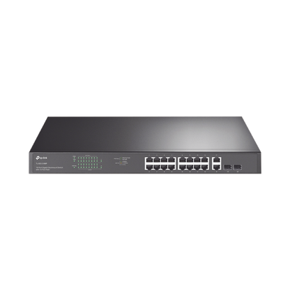 Switch no administrable de 16 puertos 10/100/1000Mbps y PoE af/at, 2 puertos SFP hasta 250W.