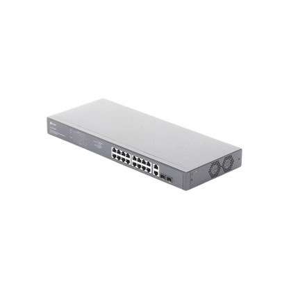 Switch no administrable de 16 puertos 10/100/1000Mbps y PoE af/at, 2 puertos SFP hasta 250W.