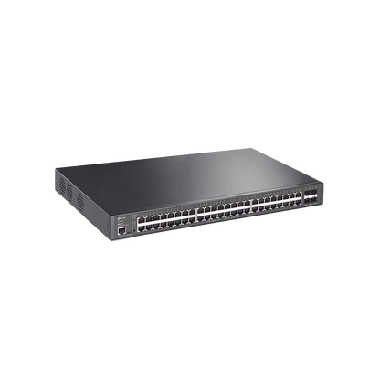 Switch L2+ Omada PoE+ / 48 Puertos PoE+ 10/100/1000 Mbps / 4 Puertos SFP+ 10G / 2 Puertos Consola (RJ45 y microUSB) / Administración Centralizada Omada o Stand-Alone / Multicast IGMP / Calidad de Servicio / Presupuesto PoE 500W / Montaje en Rack