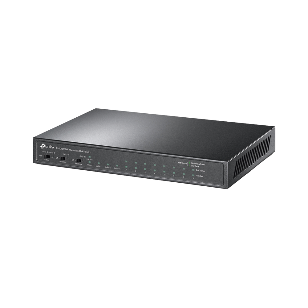 Switch PoE+ No Administrable De Escritorio 11 Puertos / 8 puertos 10/100 Mbps PoE af/at Inteligiente / Presupuesto 124 W / Hasta 250 metros