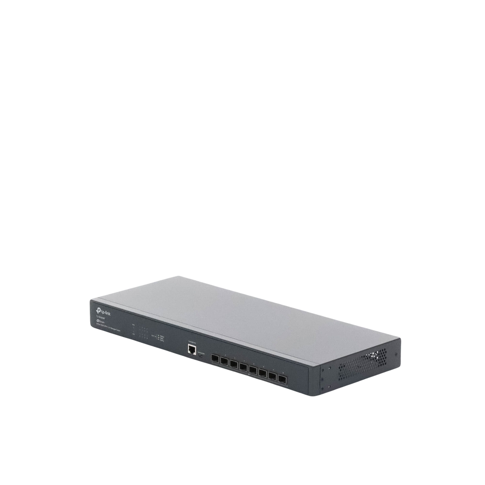 Switch Fibra Óptica L2+ Omada / 8 Puertos SFP+ 10G /  2 Puertos Consola (RJ45 y micro-USB) / Administración Centralizada Omada o Stand-Alone / Multicast IGMP / Calidad de Servicio / Montaje en Rack / Silencioso (sin ventiladores)