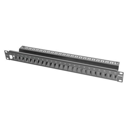 Patch Panel TERA-MAX Blindado de 24 Puertos, Modular (Vacío), Plano, Color Negro, 1UR