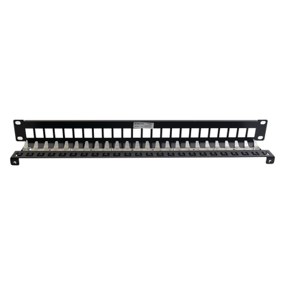 Patch Panel TERA-MAX Blindado de 24 Puertos, Modular (Vacío), Plano, Color Negro, 1UR