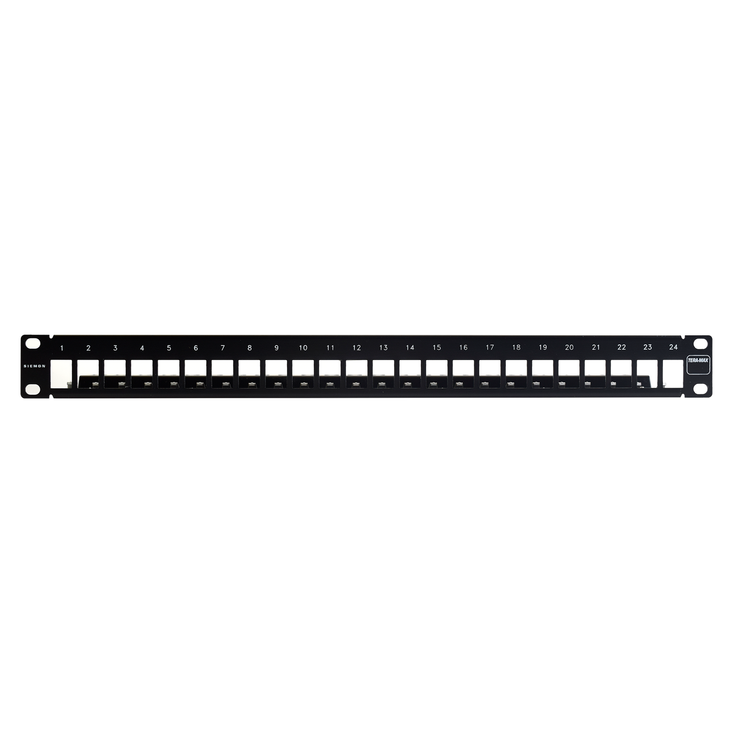 Patch Panel TERA-MAX Blindado de 24 Puertos, Modular (Vacío), Plano, Color Negro, 1UR