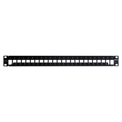 Patch Panel TERA-MAX Blindado de 24 Puertos, Modular (Vacío), Plano, Color Negro, 1UR