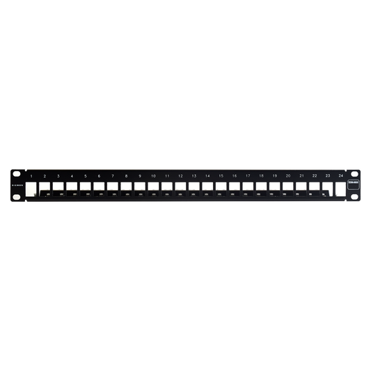 Patch Panel TERA-MAX Blindado de 24 Puertos, Modular (Vacío), Plano, Color Negro, 1UR