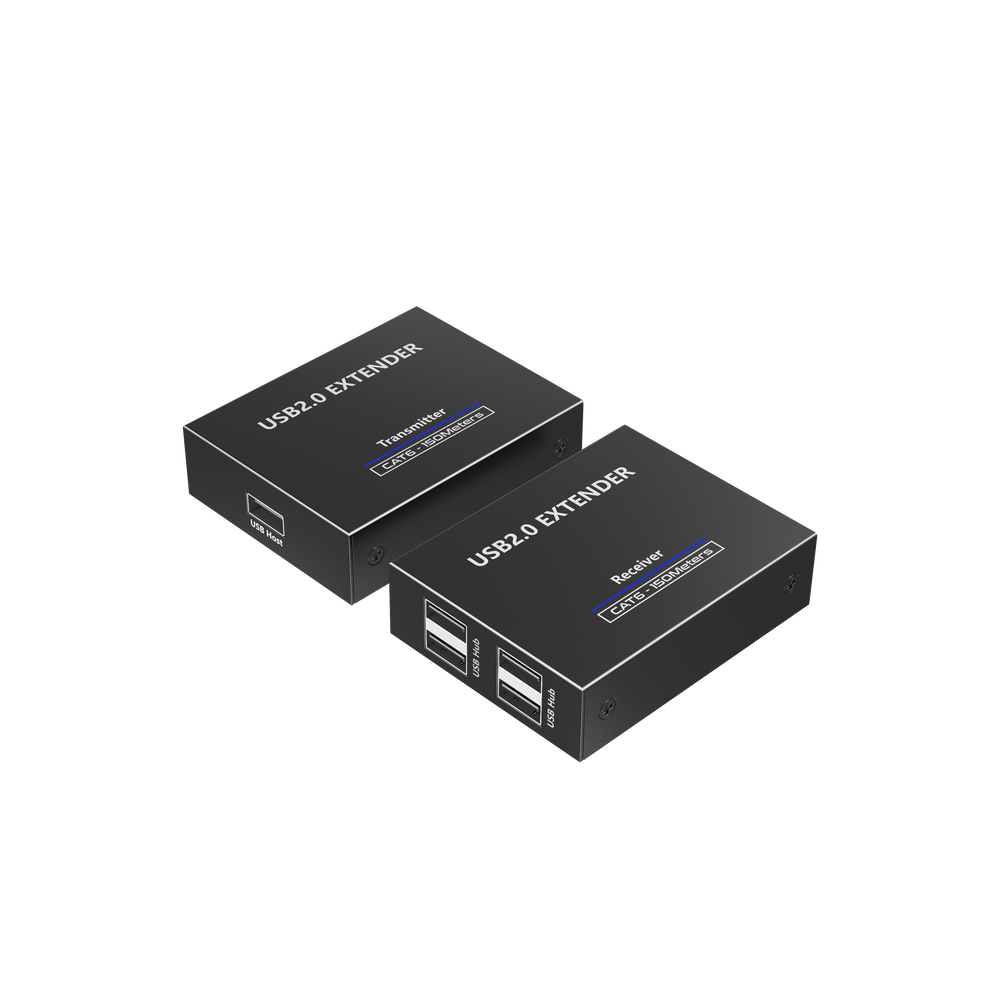 Kit EXTENSOR USB 2.0 de 4 Puertos para Distancias de Hasta  150 m | Soporta USB 2.0, USB 1.1 y USB 1.0 | UTP Cat 5e/6/6a/7 | Soporta Switch Gigabit | Ideal para Cámaras WEB, Impresoras, Escáner, Memorias, Mouse, etc.