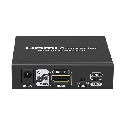 Extractor de Audio de HDMI a HDMI + Audio / Salida de Audio Digital o Análoga / SPDIF / Toslink / Auxiliar 3.5mm (Estéreo) / Salida HDMI solo video / Soporta ARC / HDR / HDCP / Separa el Audio del Contenido HDMI .