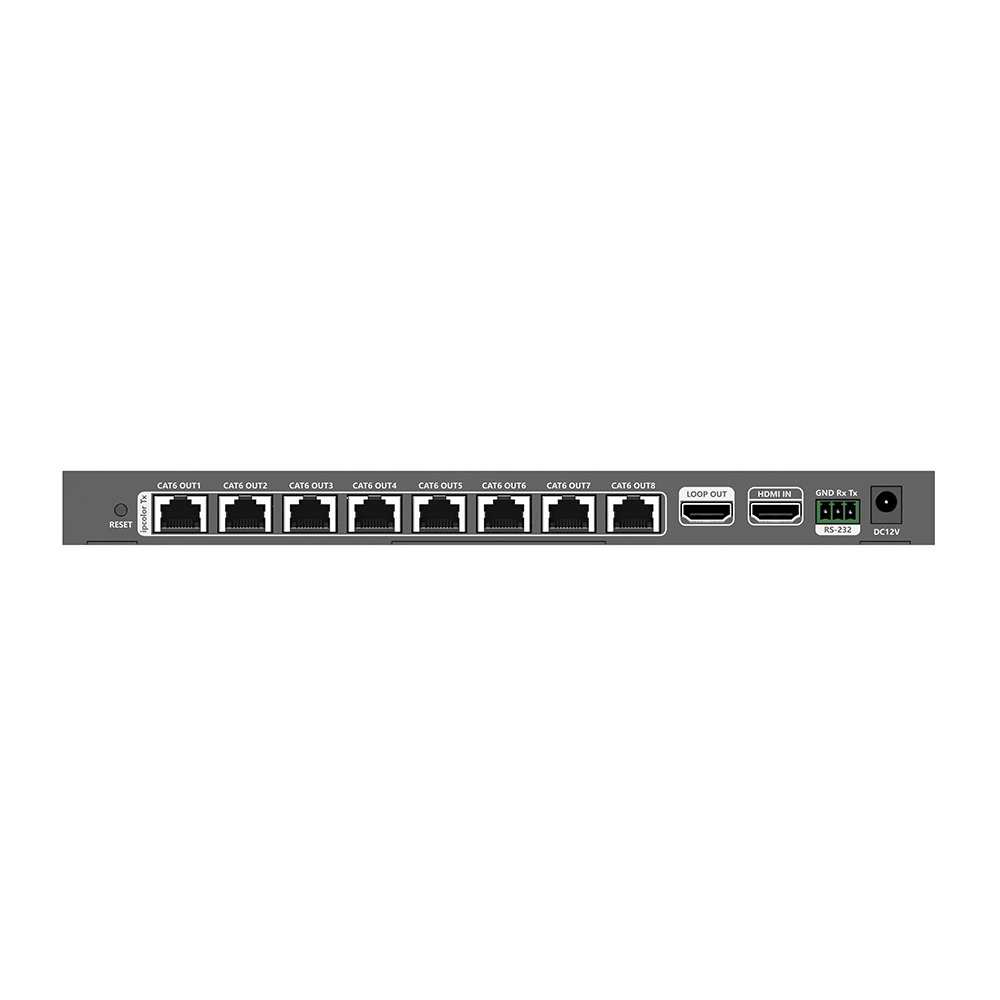 Kit Divisor y Extensor HDMI | 1x8 | Hasta 70 m |Resolución 4K @ 60 Hz |  Cat 6/6a/7 | IPCOLOR | CERO LATENCIA | Puerto S/PDIF | EDID | RS232 | Salida Loop / PoC