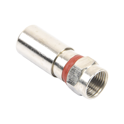 Conector F Macho de Compresión, Metálico para cable RG-6, Cuerpo de Bronce Niquelado.