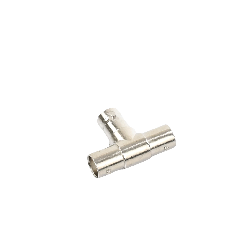 Adaptador en T para 75 Ohm de triple conectores BNC Hembras, Níquel/ Oro/ Teflón.