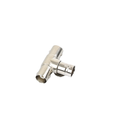Adaptador en T para 75 Ohm de triple conectores BNC Hembras, Níquel/ Oro/ Teflón.