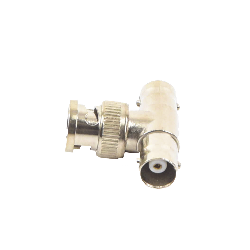 Adaptador en T para 75 Ohm de Conector BNC Macho a Doble BNC Hembra, Níquel/ Oro/ Teflón.