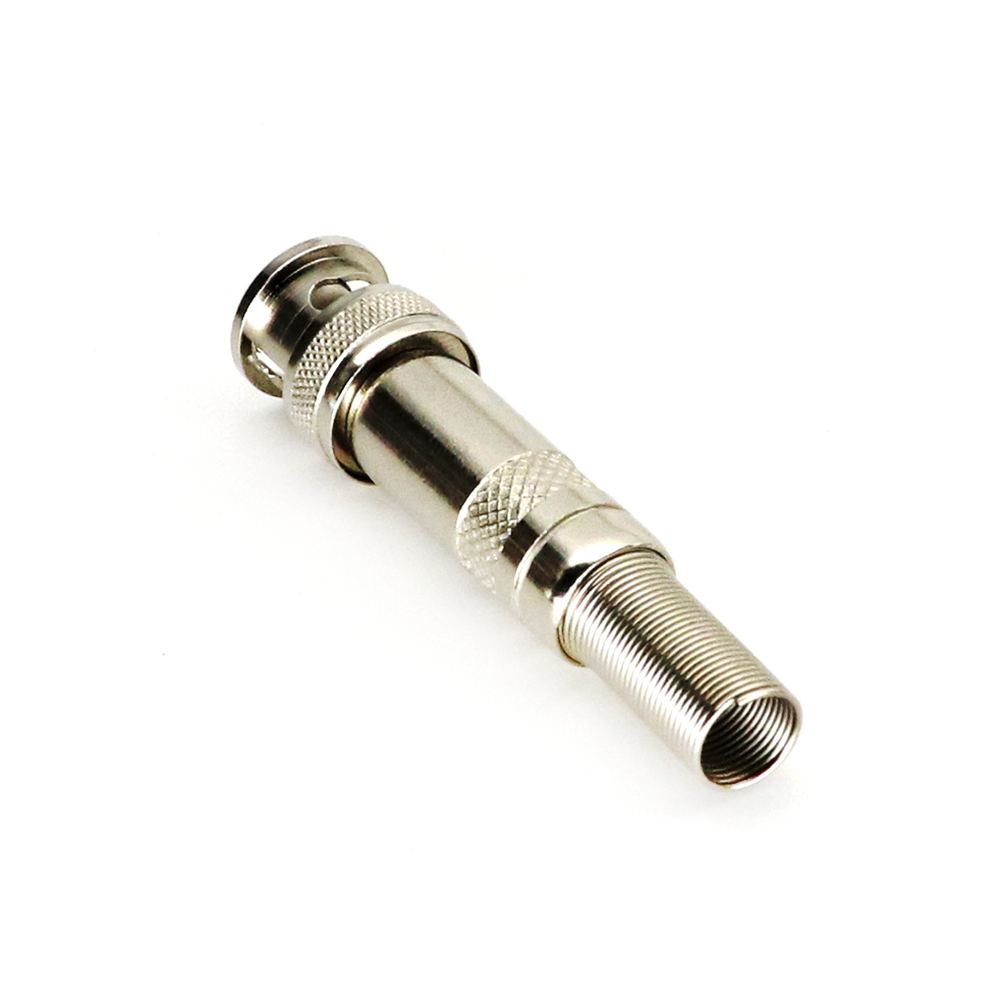 Conector BNC macho de 75 Ohm, con base de resorte para montar a presión cable coaxial RG-59/ Níquel/ Oro/ Teflón.