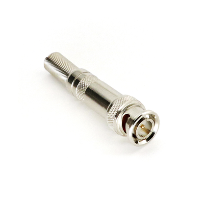 Conector BNC macho de 75 Ohm, con base de resorte para montar a presión cable coaxial RG-59/ Níquel/ Oro/ Teflón.