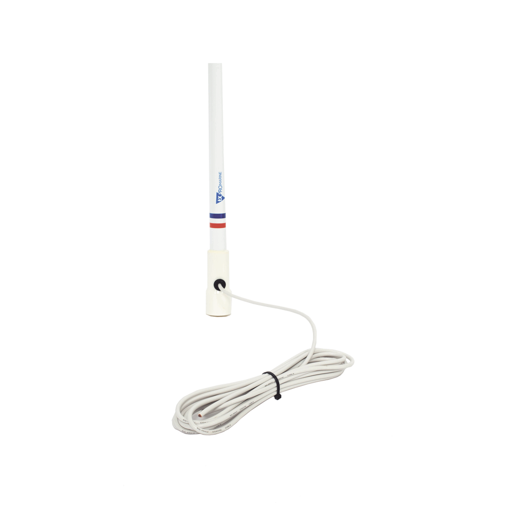 Antena Marina VHF / Fibra de Vidrio / 156-163 MHz / 6.5 dBi / Cable 10 m (32.8 ft) / PL-259 / Exterior IP67