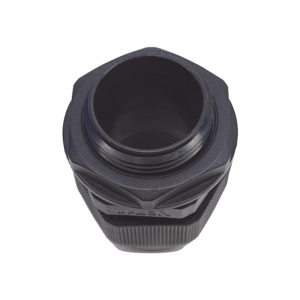 Conector Plástico Negro Tipo Glándula para Rosca NPT 1"