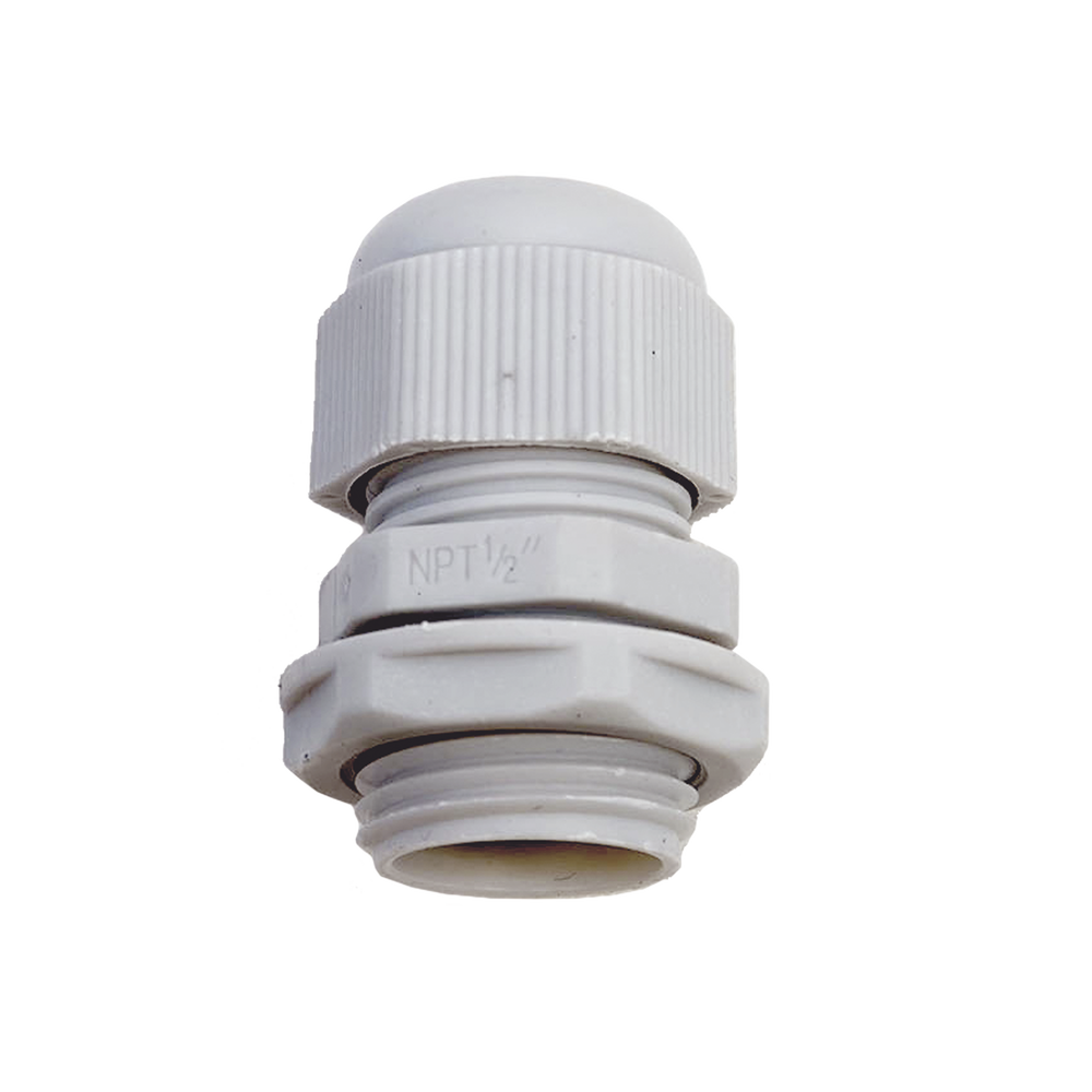 Conector Plástico Blanco Tipo Glándula para Rosca NPT 1/2"