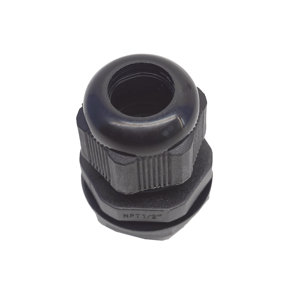 Conector Plástico Negro Tipo Glándula para Rosca NPT 1/2"