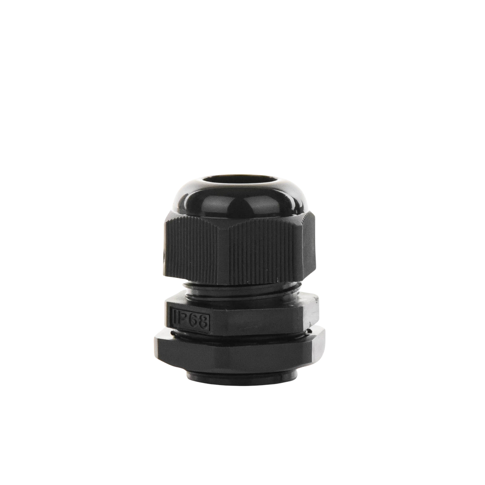 Conector Plástico Negro Tipo Glándula para Cable de 10 a 14 mm de Diámetro.