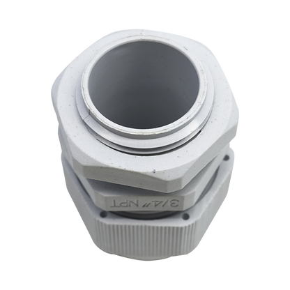 Conector Plástico Blanco Tipo Glándula para Rosca NPT 3/4"