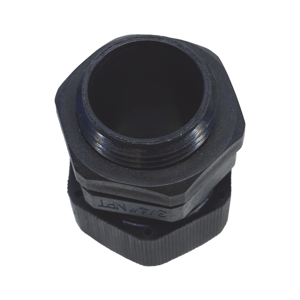 Conector Plástico Negro Tipo Glándula para Rosca NPT 3/4"