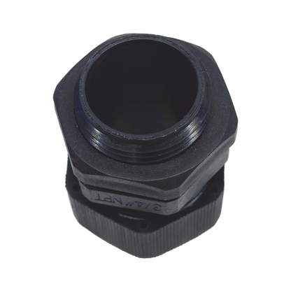 Conector Plástico Negro Tipo Glándula para Rosca NPT 3/4"
