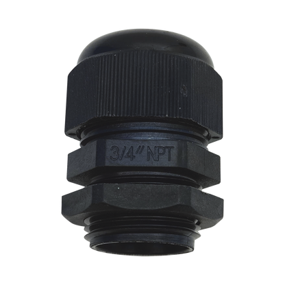 Conector Plástico Negro Tipo Glándula para Rosca NPT 3/4"