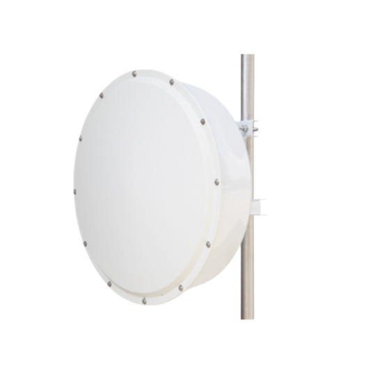 Antena direccional de alta resistencia, Ganancia 30 dBi, (4.9 -6.5 GHz), Plato hondo para mayor inmunidad al ruido, Conectores N-Hembra, Montaje y radomo incluido