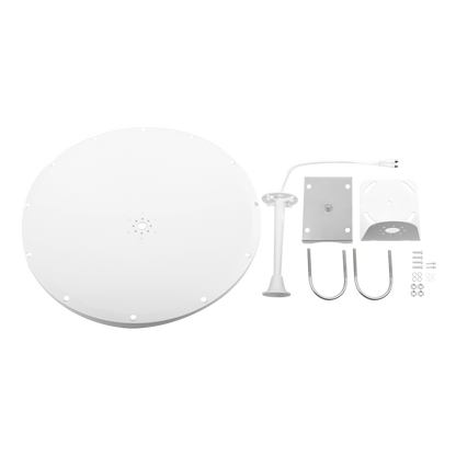 Antena Direccional con Frecuencia Extendida / 4.8 - 6.5 GHz / 28 dBi /  Jumper incluido con conector  SMA-Macho Inverso / Polaridad en 90º y 45º / Montaje incluido para torre o mástil