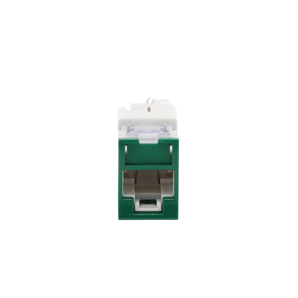 Jack UltraMAX Cat5e, UTP, Montaje Híbrido en Placa de Pared (Plano y Angulado), Color Verde, Punch Down