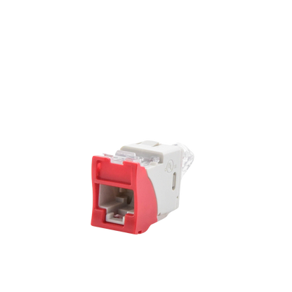 Jack Ultramax Cat6a, Utp, Montaje H�brido en Placa de Pared (Plano y Angulado), Color Rojo, Punch Down