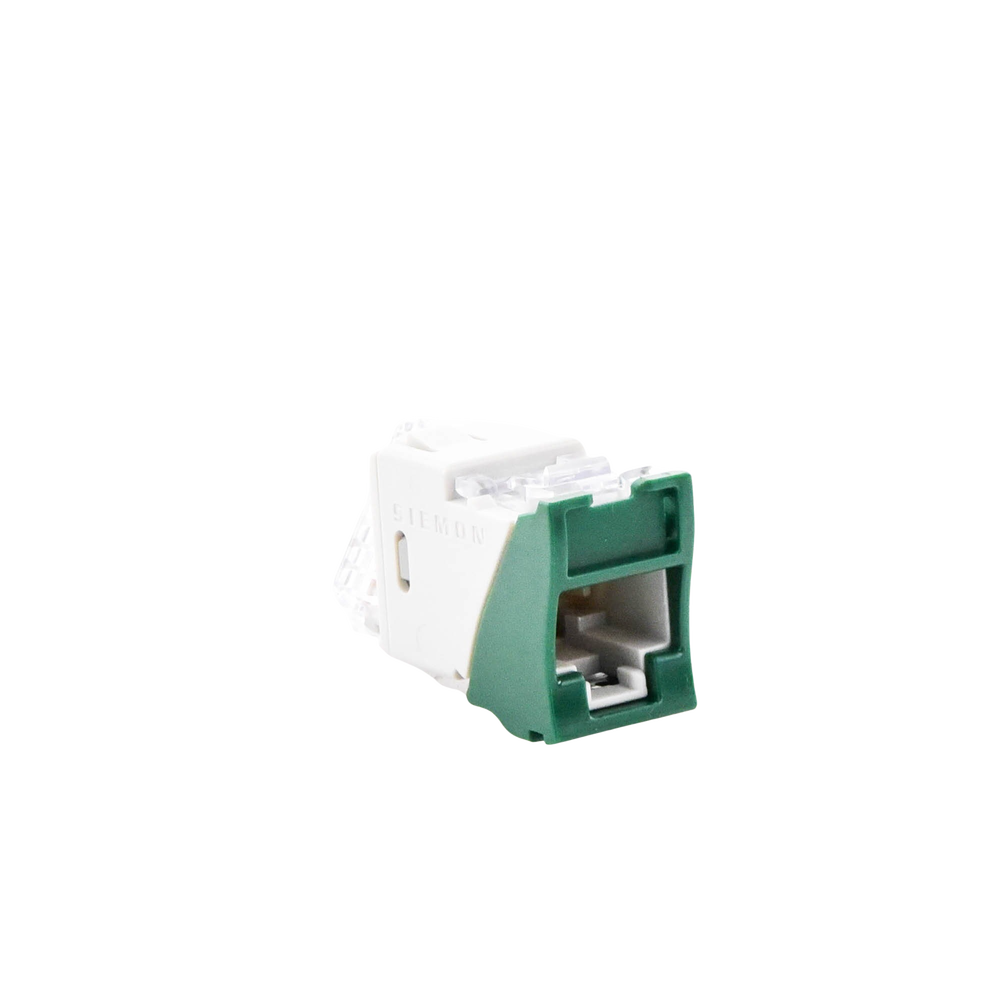 Jack Ultramax Cat6, UTP, Montaje Híbrido en Placa de Pared (Plano y Angulado), Color Verde, Punch Down
