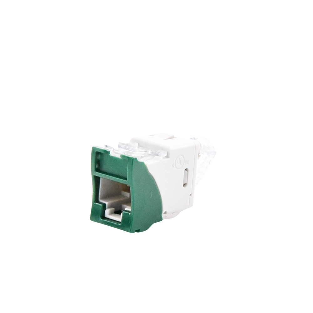 Jack Ultramax Cat6, UTP, Montaje Híbrido en Placa de Pared (Plano y Angulado), Color Verde, Punch Down
